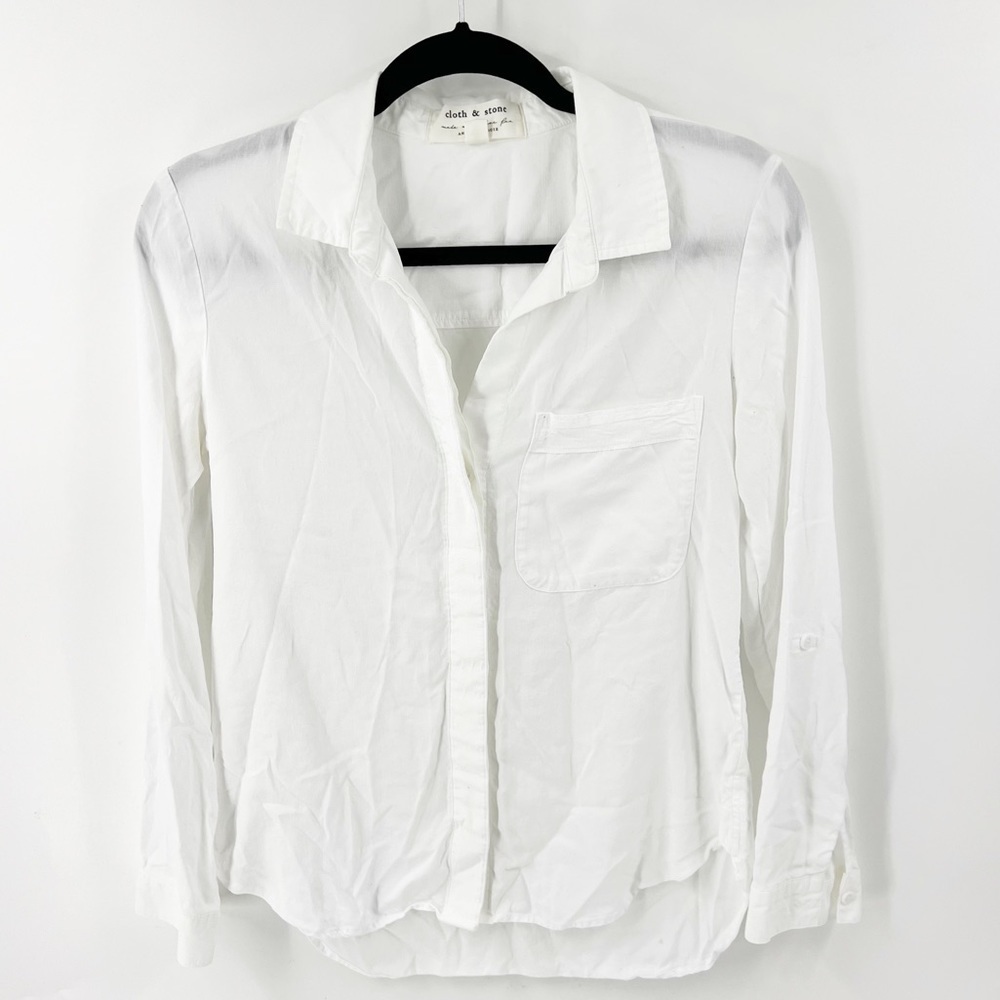 ✅ & Stone BY ANTHROPOLOGIE Classic Button Down WHITE TOP SIZE X-SMALL
